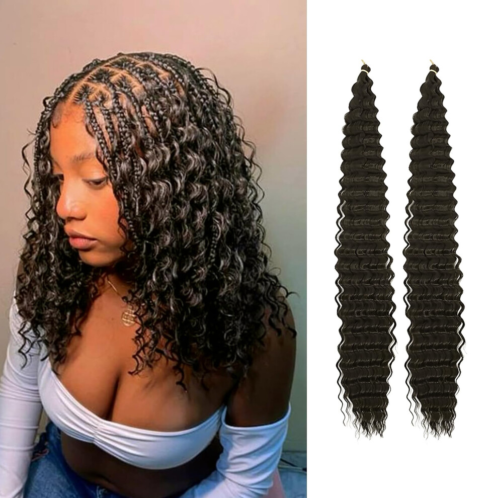 Unisex Black 18 Inch Ocean Wave Crochet Braiding Hair For Women, Wet And Wavy Synthetic Pack Of 2