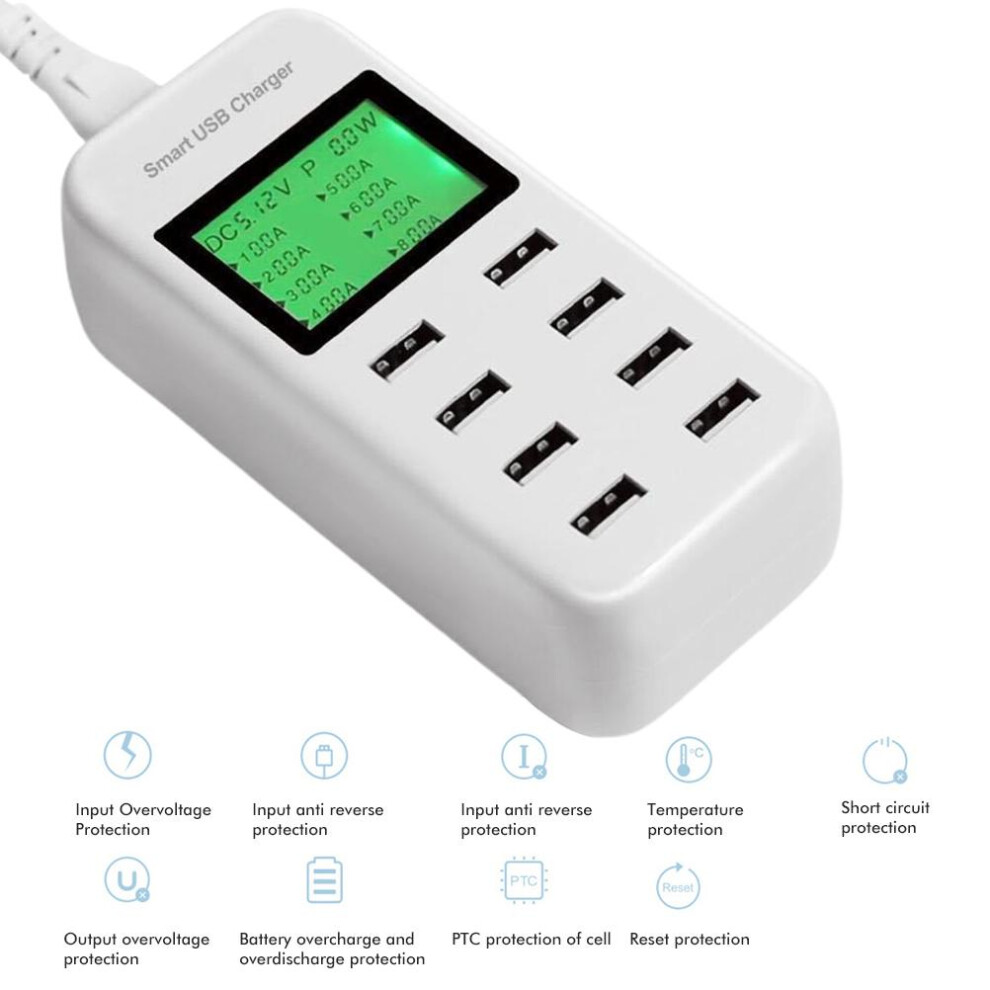Lcd Display Usb Charging Station Rapid Charging With Auto Detect Technology High Speed Usb Wall Charger Multi Port Usb Hub Fire Resistant Abs 9773935478848
