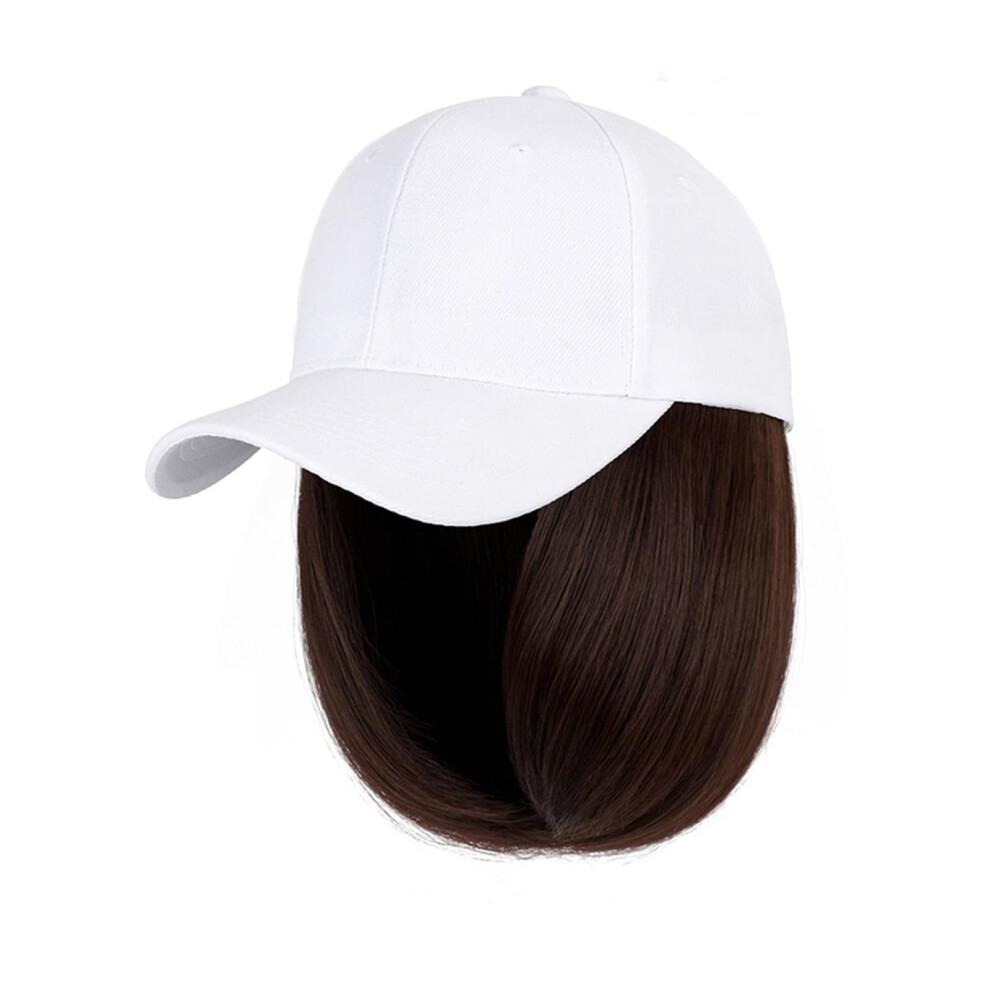 Wig Cap with Hair Black Synthetic Baseball Cap Wig Bob Cut Adjustable Hat for Women