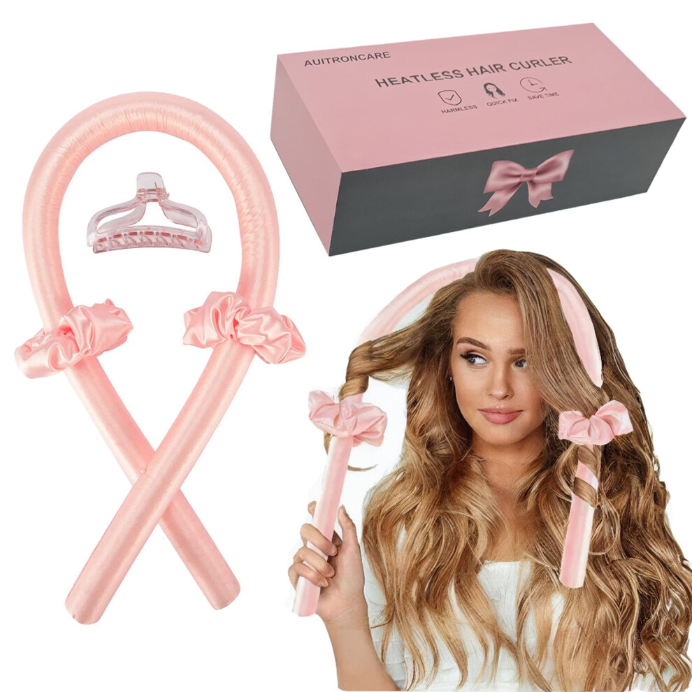 Pink Heatless Hair Curler Silk Headband For Overnight Curls Damage Styling Long Hair