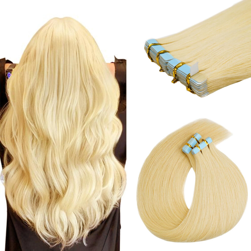 20 Inch Platinum Blonde Tape in Hair Extensions Remy Human Hair Seamless Invisible Skin Weft 20pcs