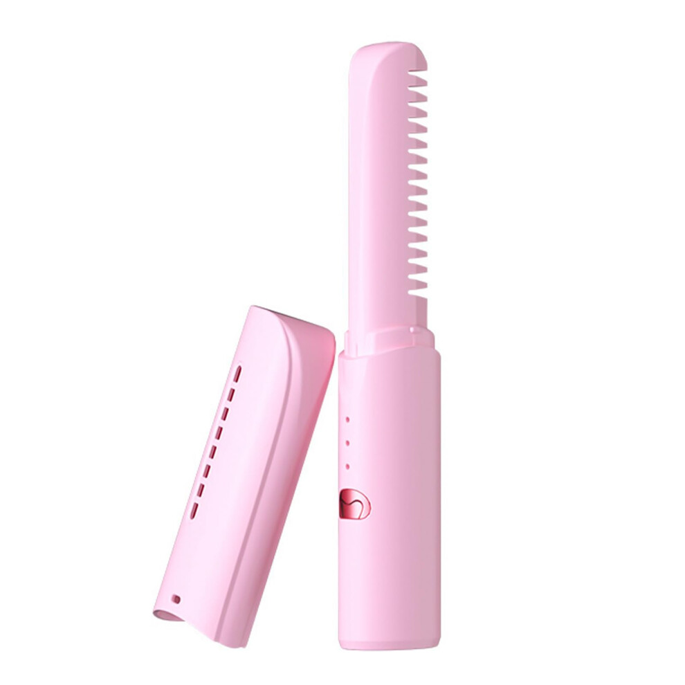 Pink Cordless Hair Straightener Brush Usb Rechargeable Hot Comb Fast Heating Antifrizz For Travel