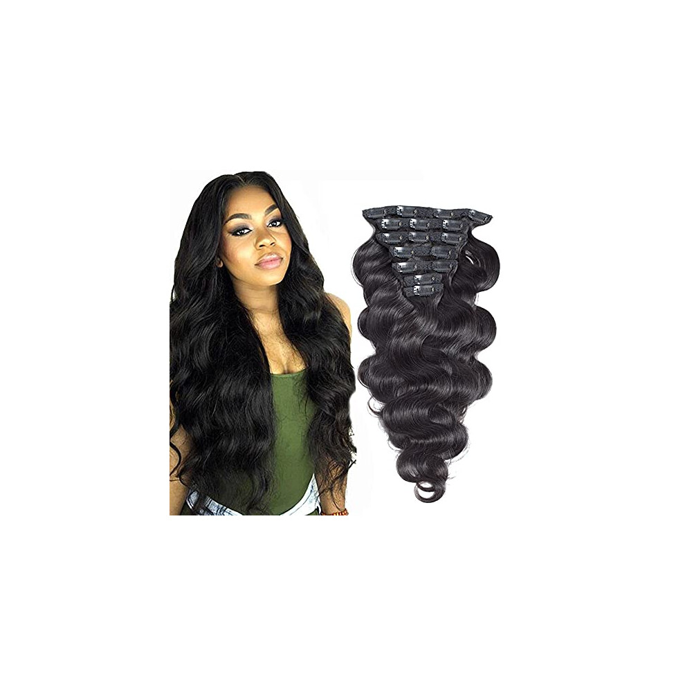Unisex Brown 22 Inch Darkest Clip In Human Hair Extensions Wavy Virgin Texture For Instant Length And Volume