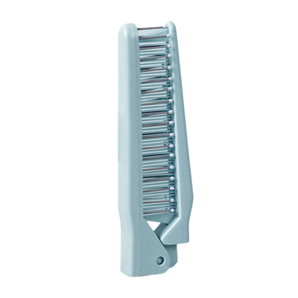 Unisex Blue Folding Hair Brush With Dual Density Teeth, Antistatic Detangling Travel Comb For Women,
