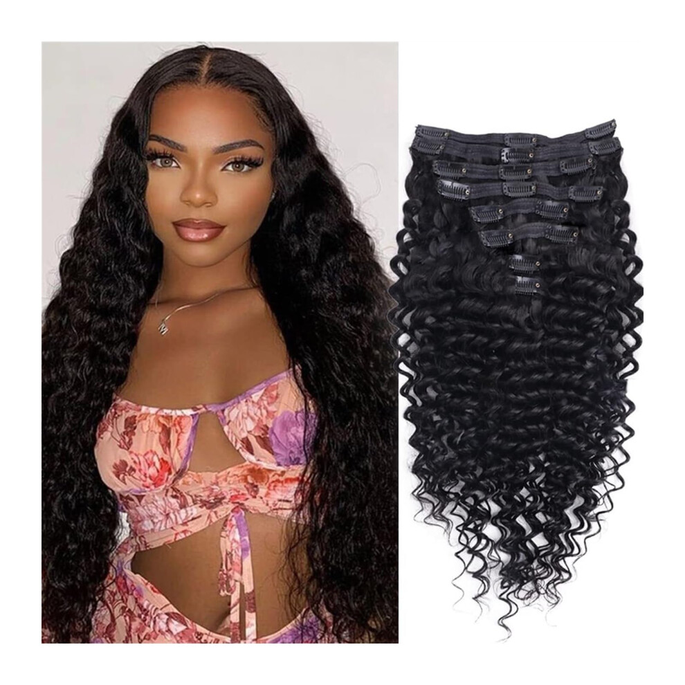 Unisex 24 Inch Deep Wave Clip In Hair Extensions Brazilian Remy Human Hair Double Weft For Women