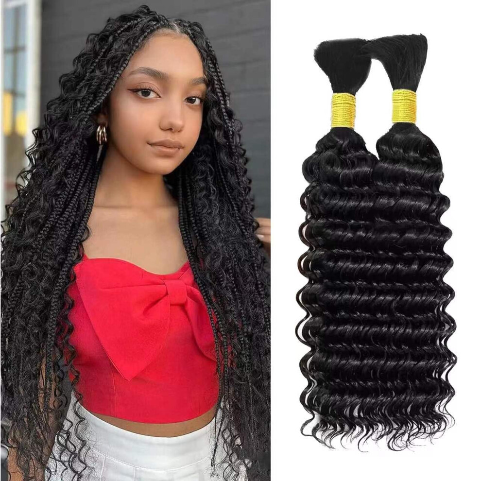 Unisex 20 Inch Deep Wave Human Braiding Hair Brazilian Virgin Unprocessed Bulk For Boho Braids 100G