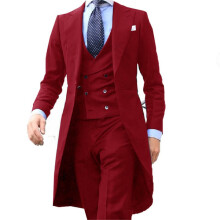 (red, 5XL) 3dílný pánský oblek Dlouhý kabát Jednodílný Svatební smoking Formální Ženich Ples Párty Pánské obleky