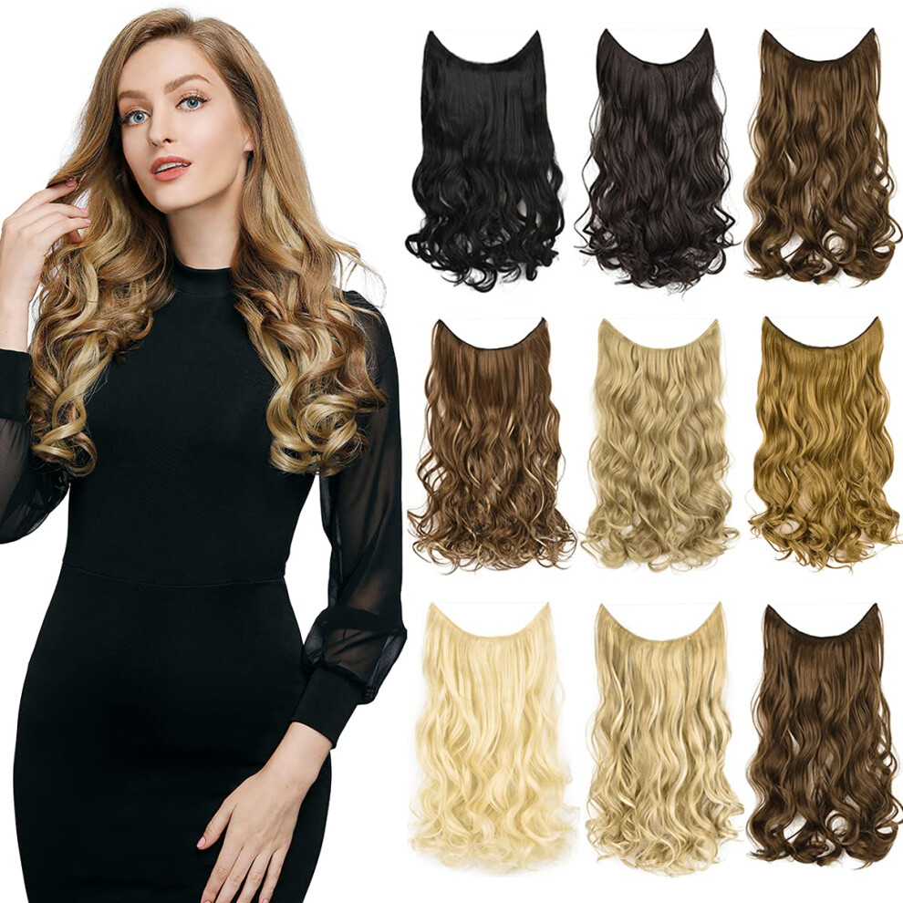 Unisex 20 Inch Halo Hair Extensions For Women Invisible Fish Line Wavy Synthetic Clip In Curly Hair