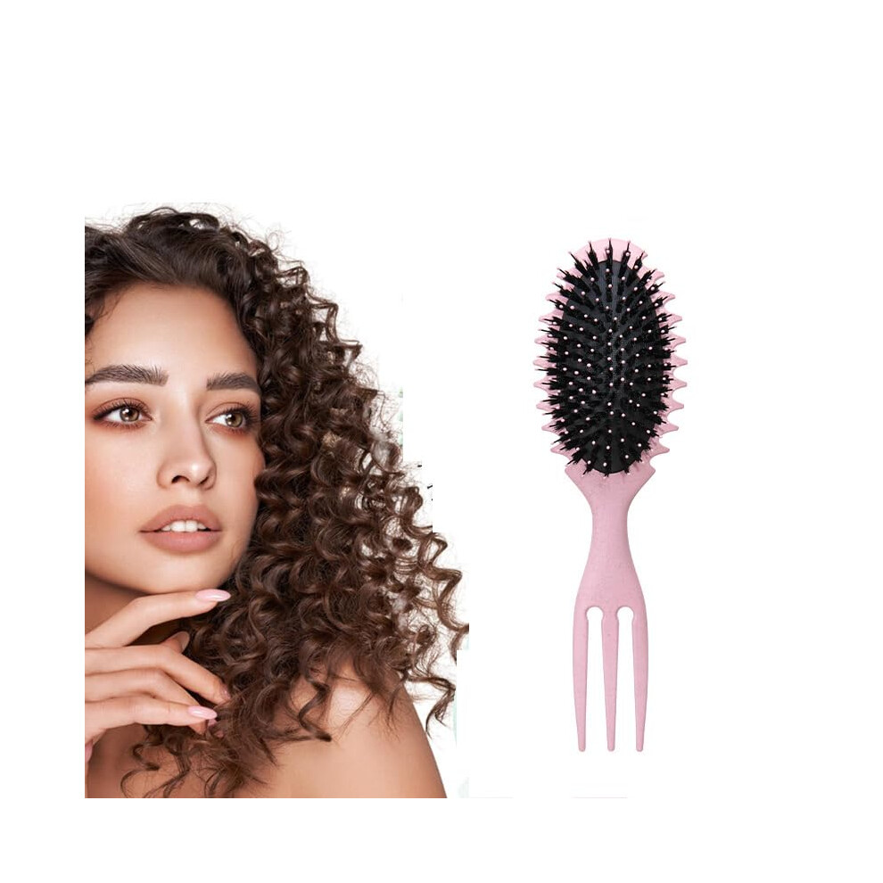 Pink Curly Hair Brush 3 In 1 Detangling Curl Brush With Gentle Curl Definition And Ergonomic Handle