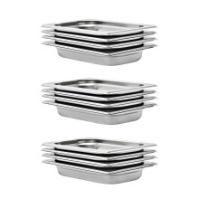 12 Piece Stainless Steel Gastronorm Containers GN 1/4 40mm Stackable Food Pans Set