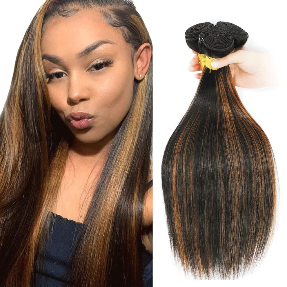 Unisex Brazilian Straight Human Hair Bundles P1b/30 Highlight Ombre Weave 8A Virgin 3Pcs 812 Inch