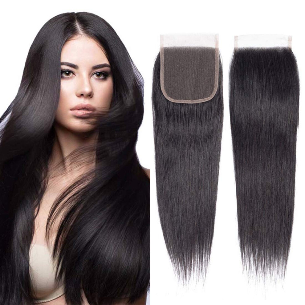 Unisex 4X4 Brazilian Virgin Straight Lace Closure 12 Inch Transparent Swiss Hd Lace Natural Hairline