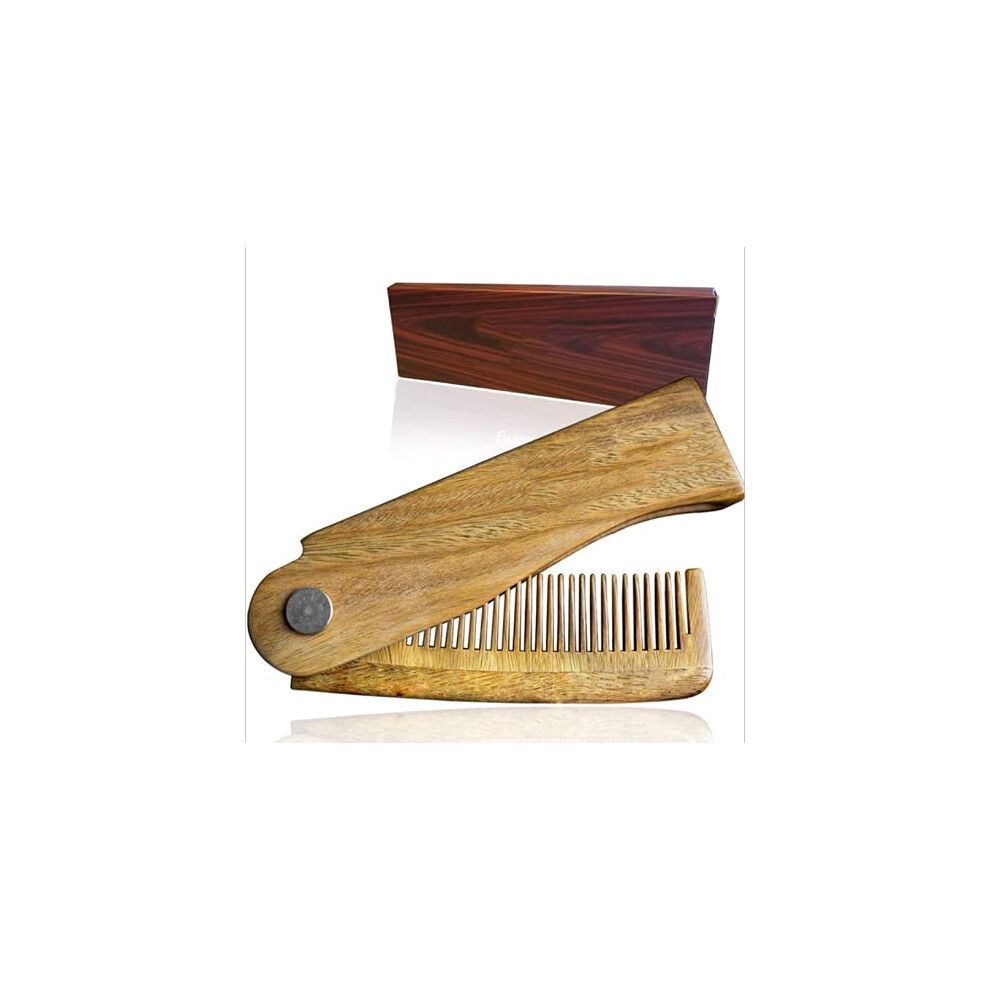 Unisex Wooden Beard Comb Sandalwood Folding Pocket Size For Men Hair Mustache Grooming Travel