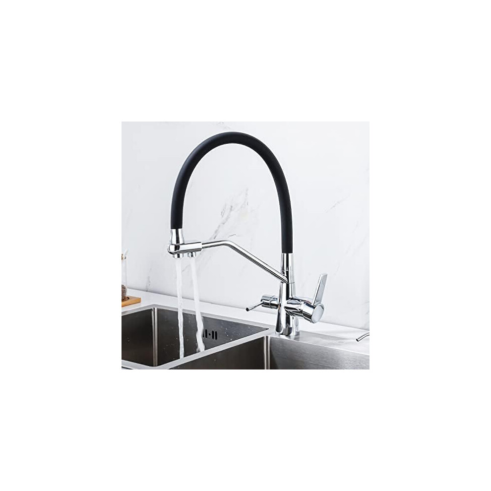 Kitchen Faucet With Pullout Spray, 3Way Filter Tap, 360 Swivel, Black Silicone Hose For Home 9164114954718