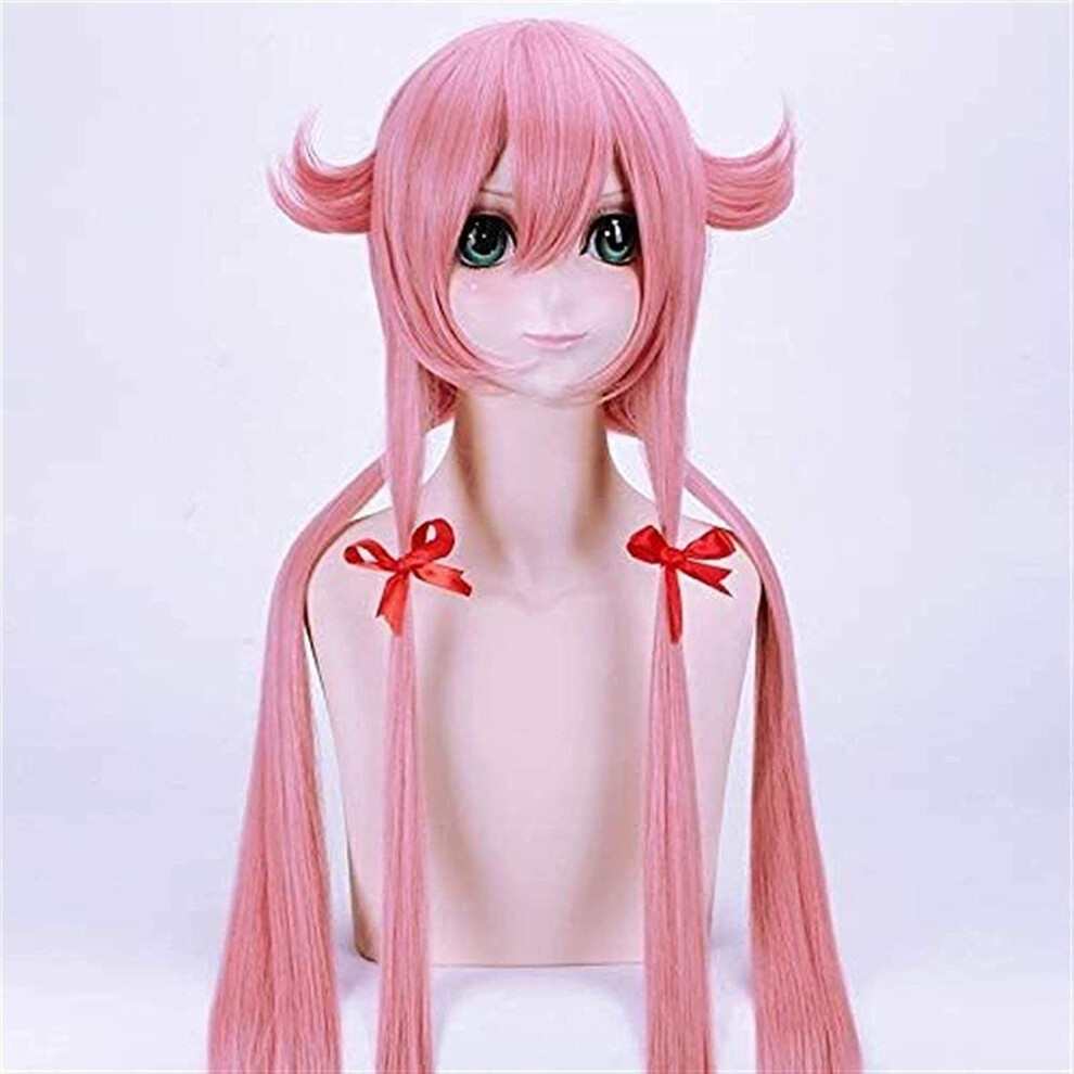 Unisex Pink Yuno Gasai Cosplay Wig Long Straight Heat Resistant Synthetic Hair With Wig Cap
