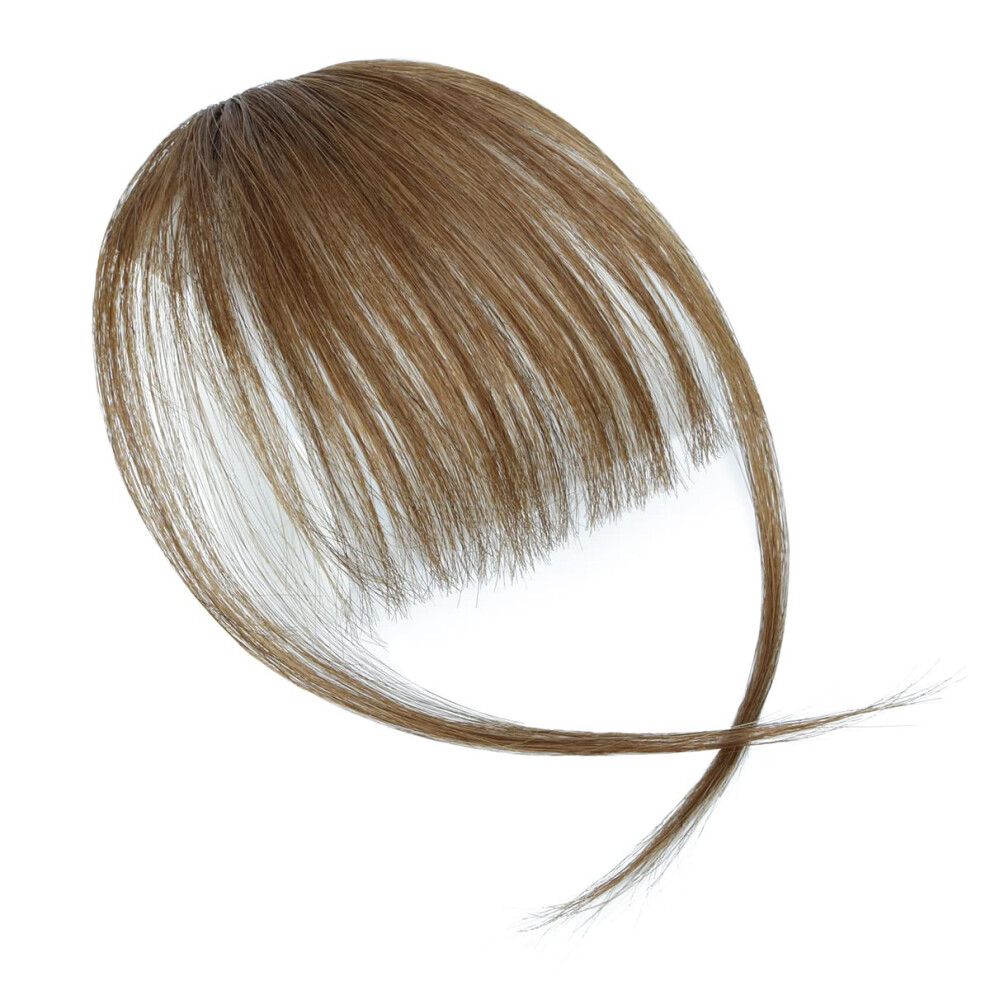 Unisex Brown Clip In Human Hair Bangs Light Wispy Fringe With Temples For Women Natural Hairline