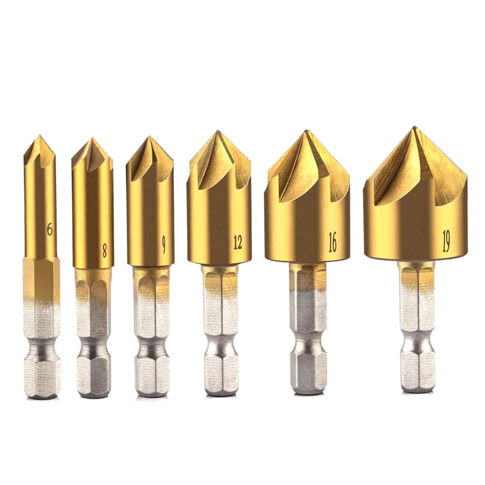 Countersink Drill Bit Set For Woodworking, Carbon Steel 6Mm19mm Precision Chamfering Tools 9099447309600