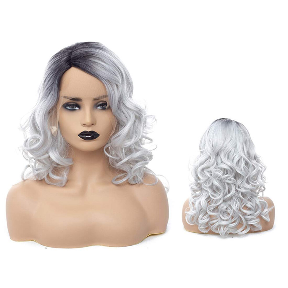 21 Inch Blonde Grey Synthetic Wig Short Wavy Heat Resistant Cosplay Bob with Natural Look Fiber
