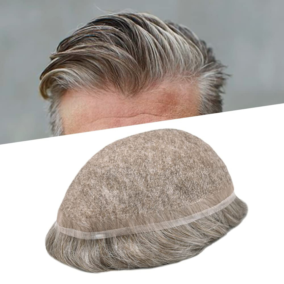 Unisex Gray Men's Human Hair Toupee 8X10 French Lace Lightmedium Density Natural Hairline 65%