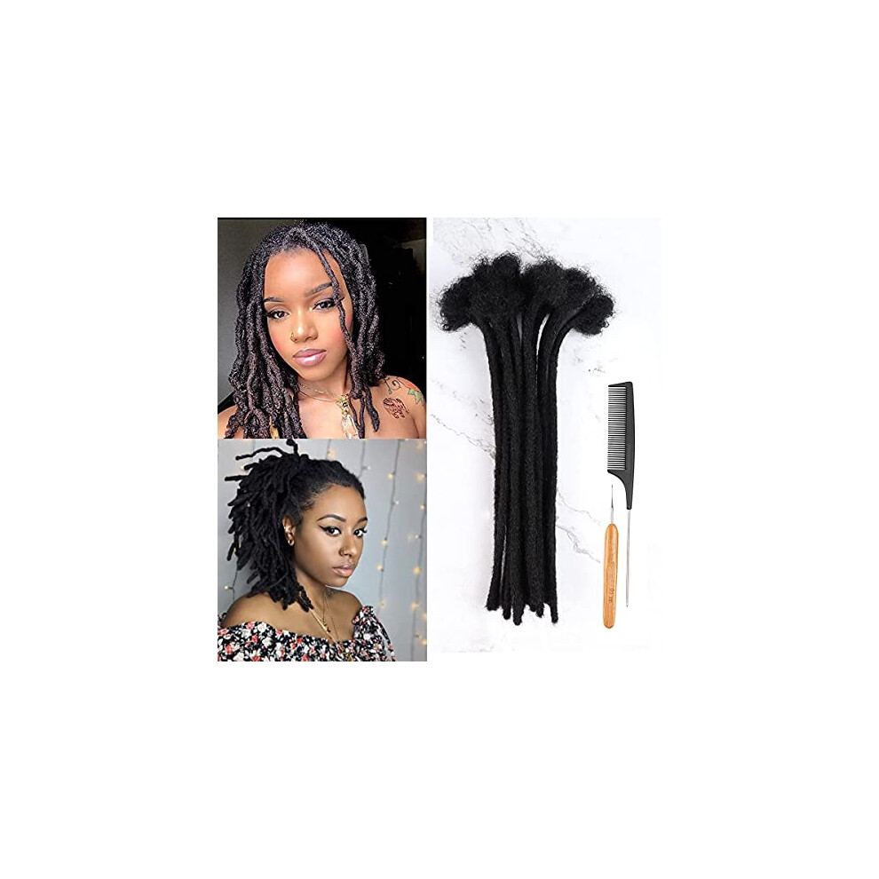 Unisex Black 0.4Cm Natural Afro Kinky Human Hair Loc Extensions, Handmade Permanent Dreadlock Extensions