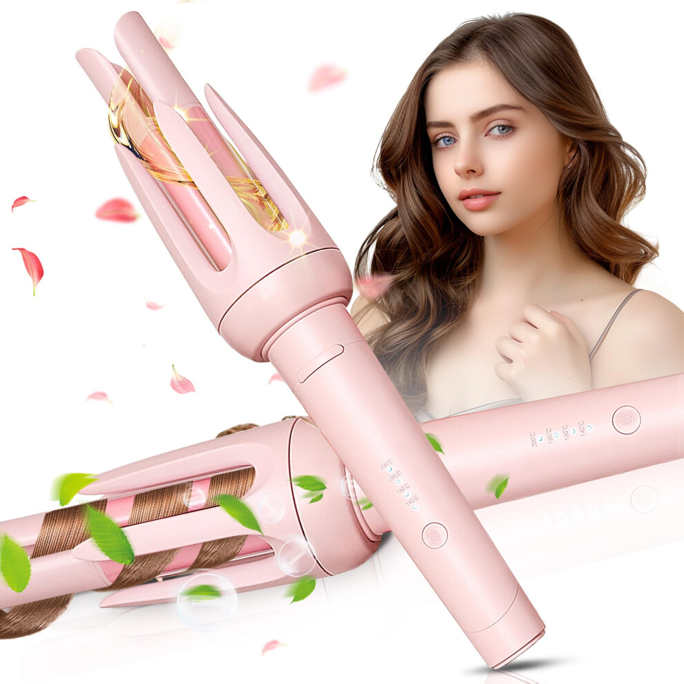 Pink Auto Hair Curler, Automatic Curling Iron With 4 Temp 3 Timer, Auto Shutoff,