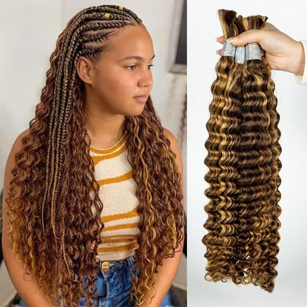 Human Braiding Hair Deep Wave 26 Inch Remy Extensions Wet and Wavy for Boho Knotless Braids 4/27
