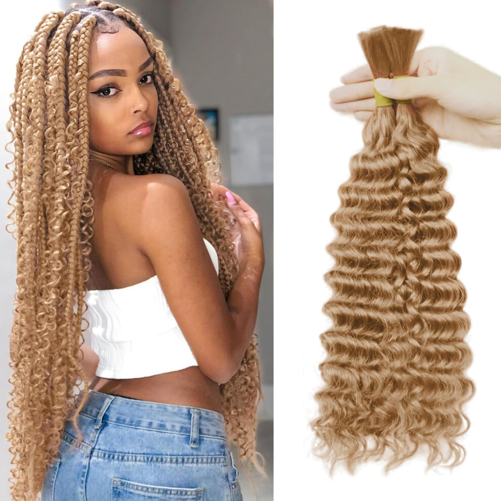 Unisex 24 Inch Deep Wave Bulk Human Hair For Braiding, Unprocessed Virgin, No Weft, Soft Tangle