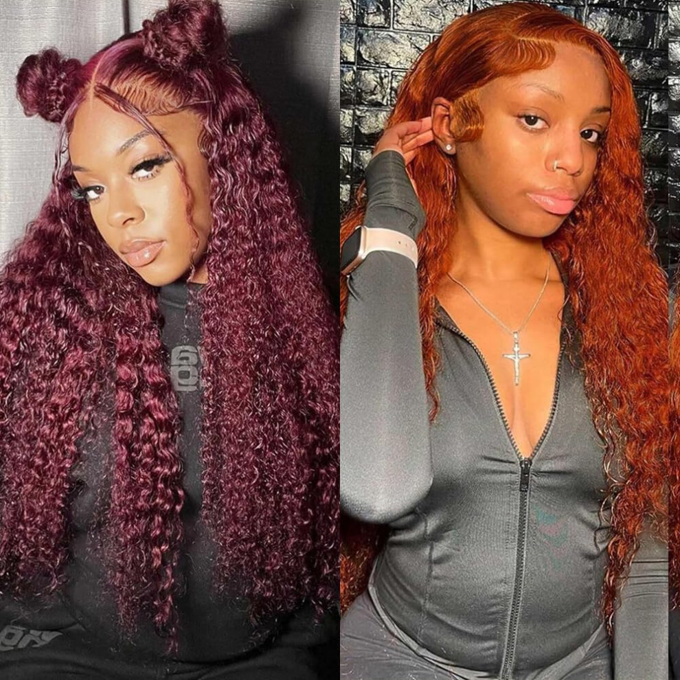 Burgundy 13x4 HD Lace Front Human Hair Wig 99J Deep Wave 18in + Ginger 13x6 Deep Wave Wig 20in