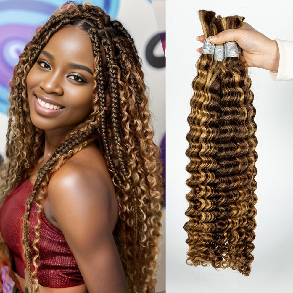 16 Inch Deep Wave Human Braiding Hair 100% Remy Extensions Wet and Wavy TwoTone Bulk No Weft