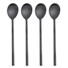 Korean Soup Spoons Set 8.5 Inch Long Handle Wide Head Stainless Steel Pack of 4 Black