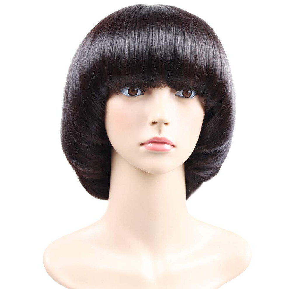 Short Bob Wig 15cm Synthetic Mushroom Head Style with Natural Look and Adjustable Fit Cap