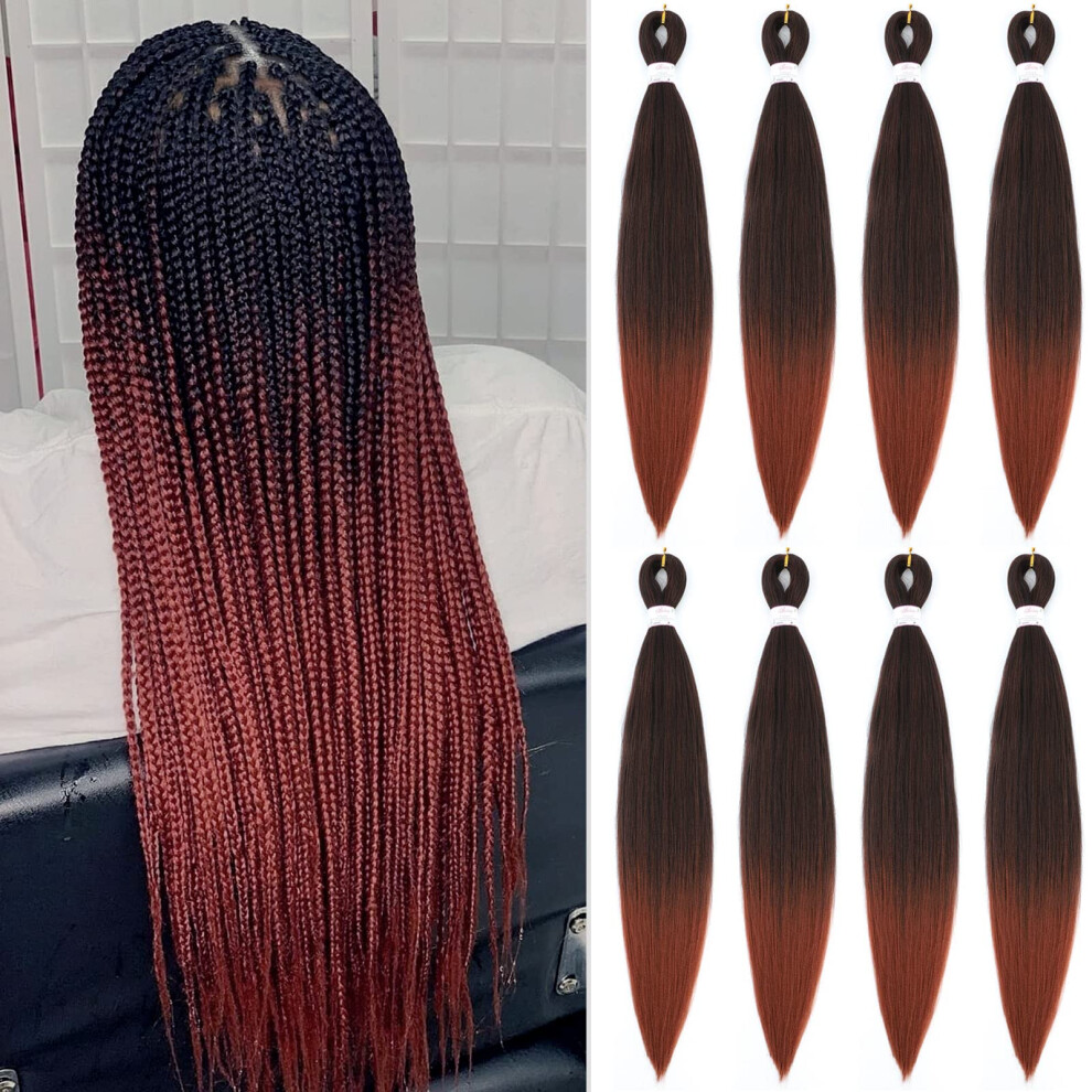 Unisex Pre Stretched Braiding Hair 30 Inch Two Tone Ombre Yaki Straight Synthetic Crochet Extensions 8 Pack