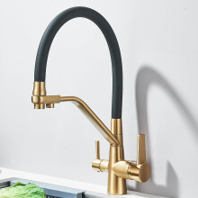 Brushed Gold Kitchen Faucet with Water Filter, 3in1 Mixer Tap for Vessel Sink and Countertop Use