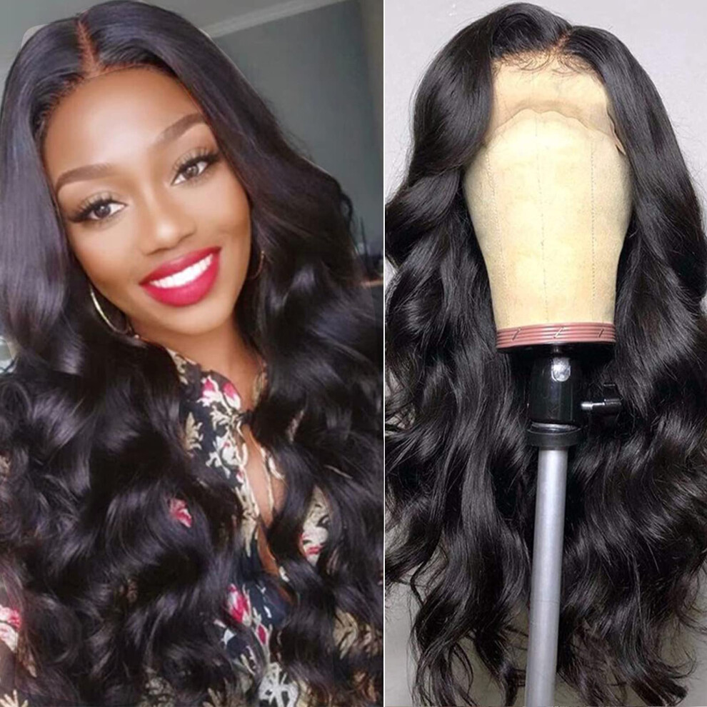Unisex Black Body Wave Hd Lace Front Human Hair Wig 18Inch Pre Plucked Invisible Hairline Glueless Full Volume For Women