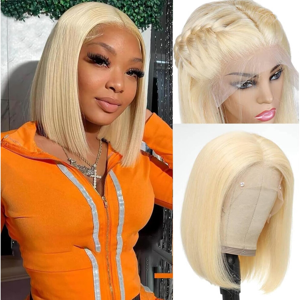 Unisex 613 Blonde Lace Front Bob Wig Human Hair 13X4 Pre Plucked With Baby Hair 180% Density 12Inch