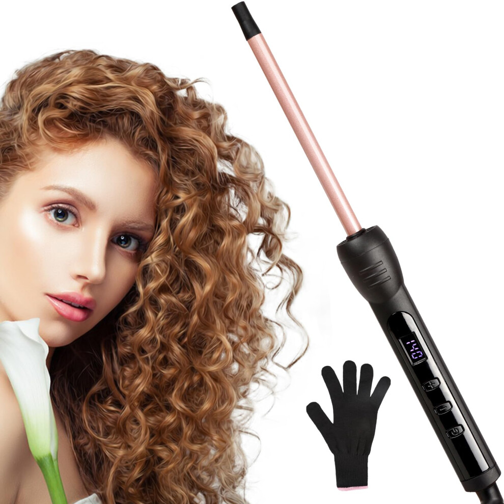 9mm Curling Iron for Tight Curls, Tourmaline Ceramic Barrel with Adjustable Temperature and Glove
