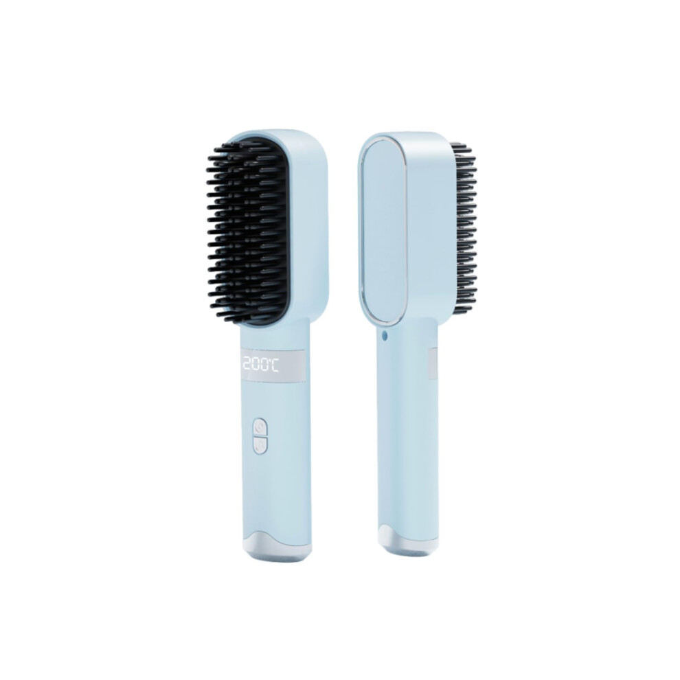 Blue Cordless Hair Straightener Brush With Fast Heatup, Ionic Antifrizz Travel Comb, 2500Mah