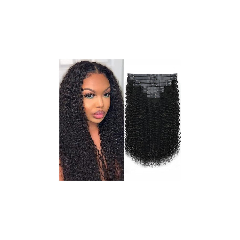 Unisex Kinky Curly Clip In Hair Extensions 24 Inch Brazilian Virgin Human Hair Seamless Pu Weft 8 Pcs 120G #1B