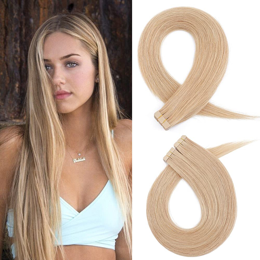 Unisex Natural Blonde Tape In Hair Extensions 16 Inch 100G Invisible Seamless 100% Remy Human Hair