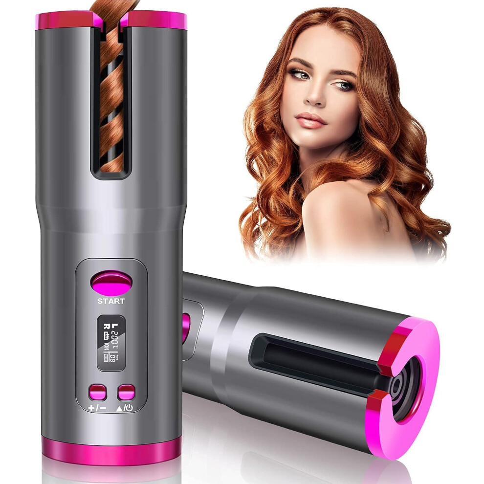 Cordless Automatic Hair Curler with LCD Display, Fast Heating USB Rechargeable Curling Iron