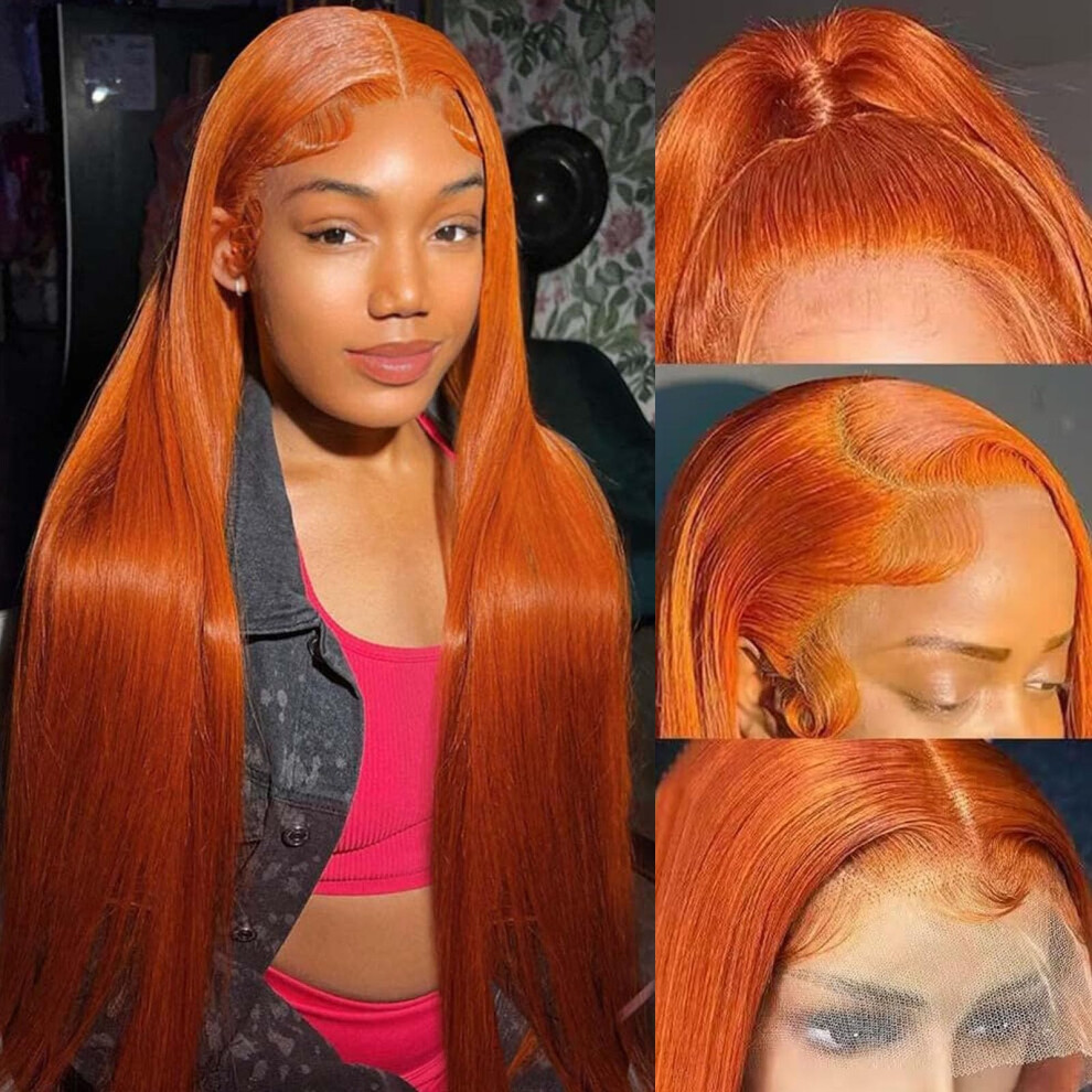 Ginger 13x4 HD Lace Front Wig Human Hair Pre Plucked Baby Hair 180% Density Straight 20 Inch