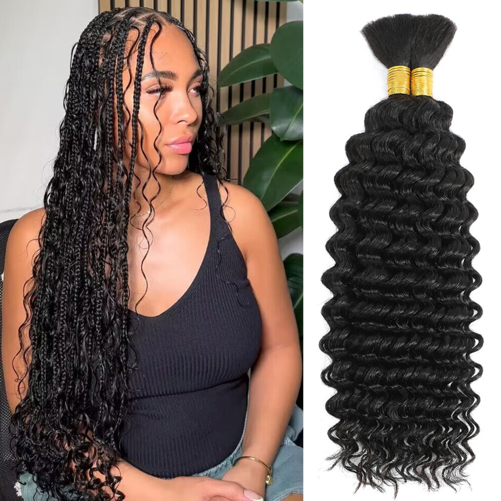 Deep Wave Human Braiding Hair 20 Inch Wet and Wavy Bulk No Weft Natural Curly Hair for Boho Braids