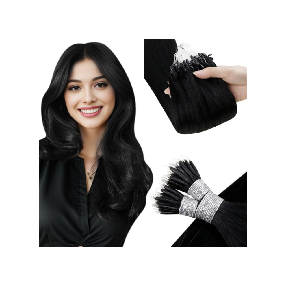 Unisex Black Micro Link And Nano Bead Hair Extensions 14 Inch Jet Remy Human Hair Pre Bonded 100G