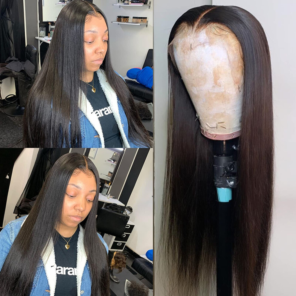 Unisex 22 Inch 13X6 Transparent Lace Front Human Hair Wig Pre Plucked Bleached Knots 150 Density Brazilian Straight