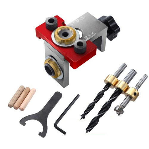 3in1 Woodworking Dowel Jig with Self Centering Drill Guide, Adjustable 3Hole Positioner Tool