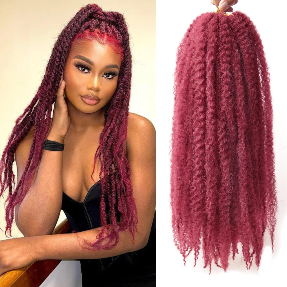 Unisex Red Twist Braiding Hair 18 Inch Afro Kinky Curly Crochet Cuban Twist Extensions 8 Packs