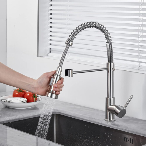 Kitchen Sink Faucet with Pull Down Sprayer, 360 Swivel Single Handle, 2 Modes Copper, Brushed Finish 1