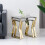 (Gold Leg+Blue Grey Clear Glass) Nested Coffee Table Set of 2, Stackable Side Tables 1