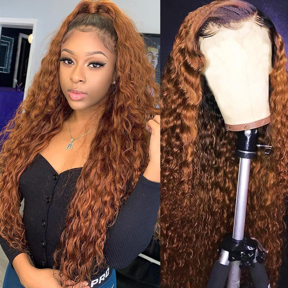 Unisex Brown Chocolate Jerry Curly Human Hair Wig 24 Inch Pre Plucked Glueless Lace Front 200% Density