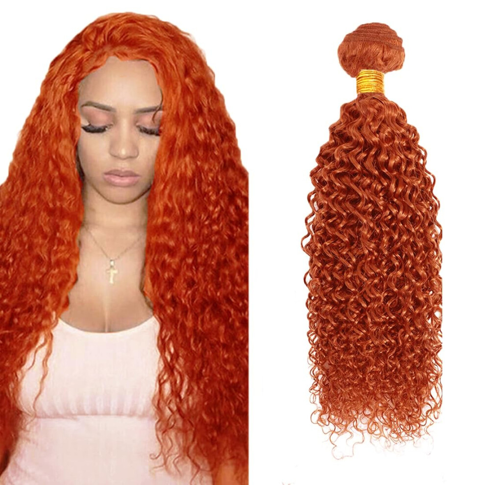 Unisex Orange Brazilian Virgin Human Hair Bundles Curly Wave #350 Ginger 20 Inch Tangle Double Weft